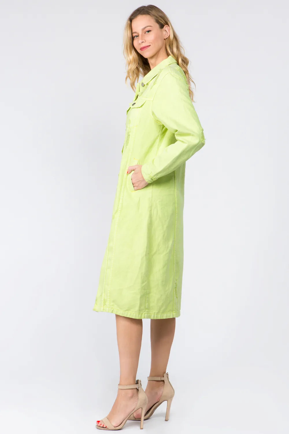 American Bazi Button Up Distressed Denim Dress Carauana Store