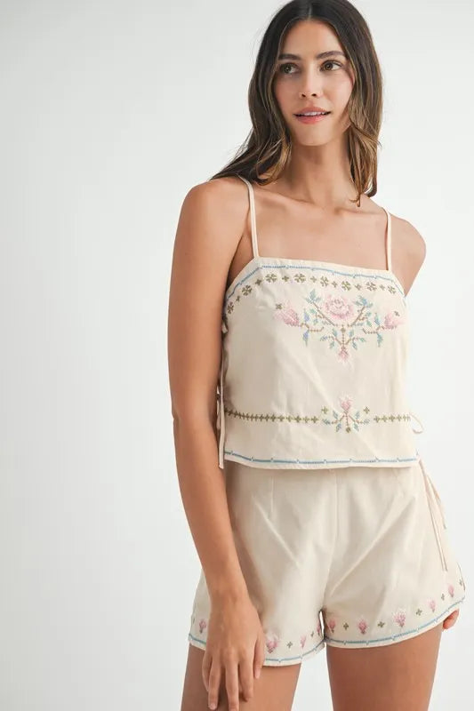 MABLE Embroidered Crop Top and Shorts Set Carauana Store