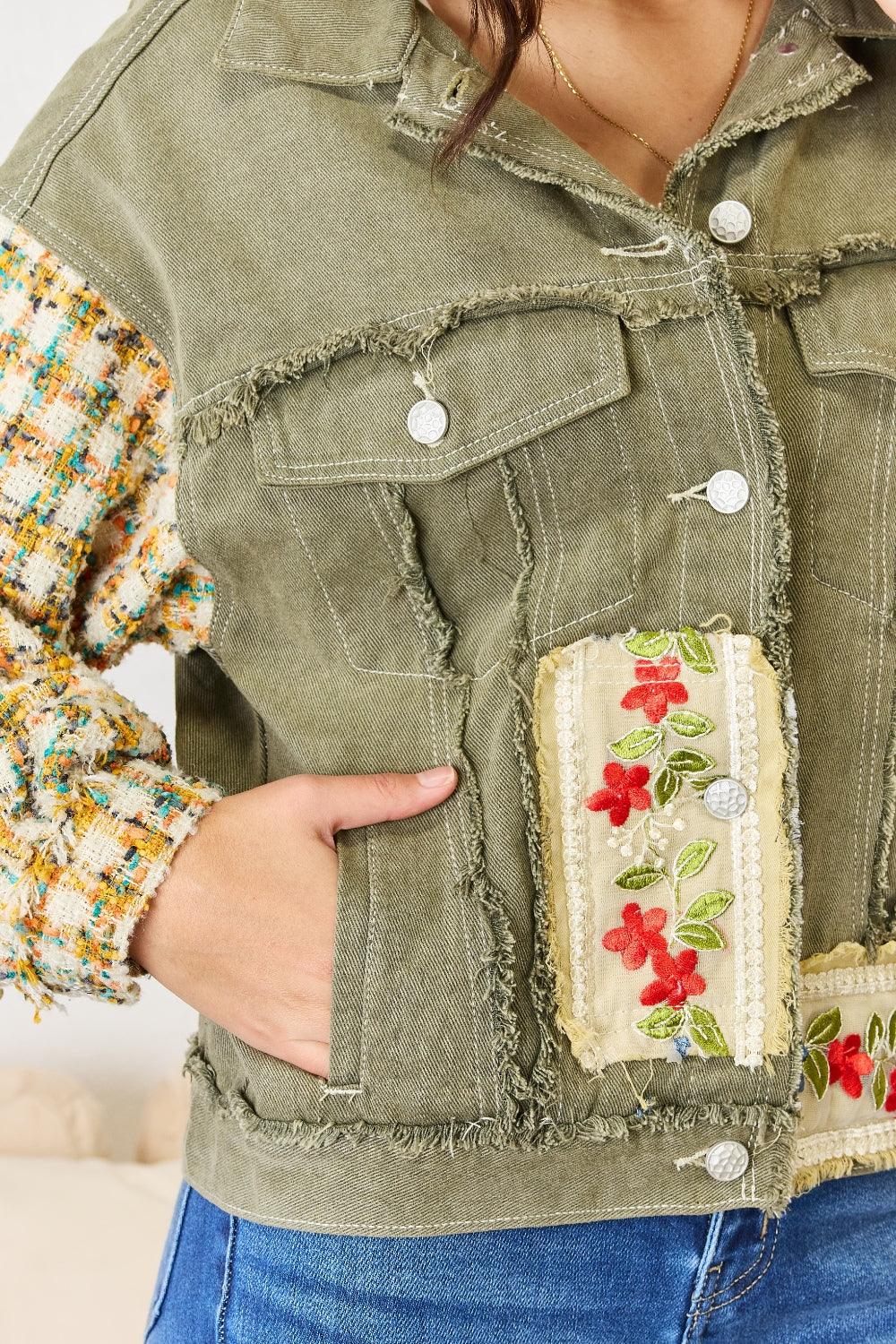 POL Embroidered Button Down Raw Hem Shacket Carauana Store