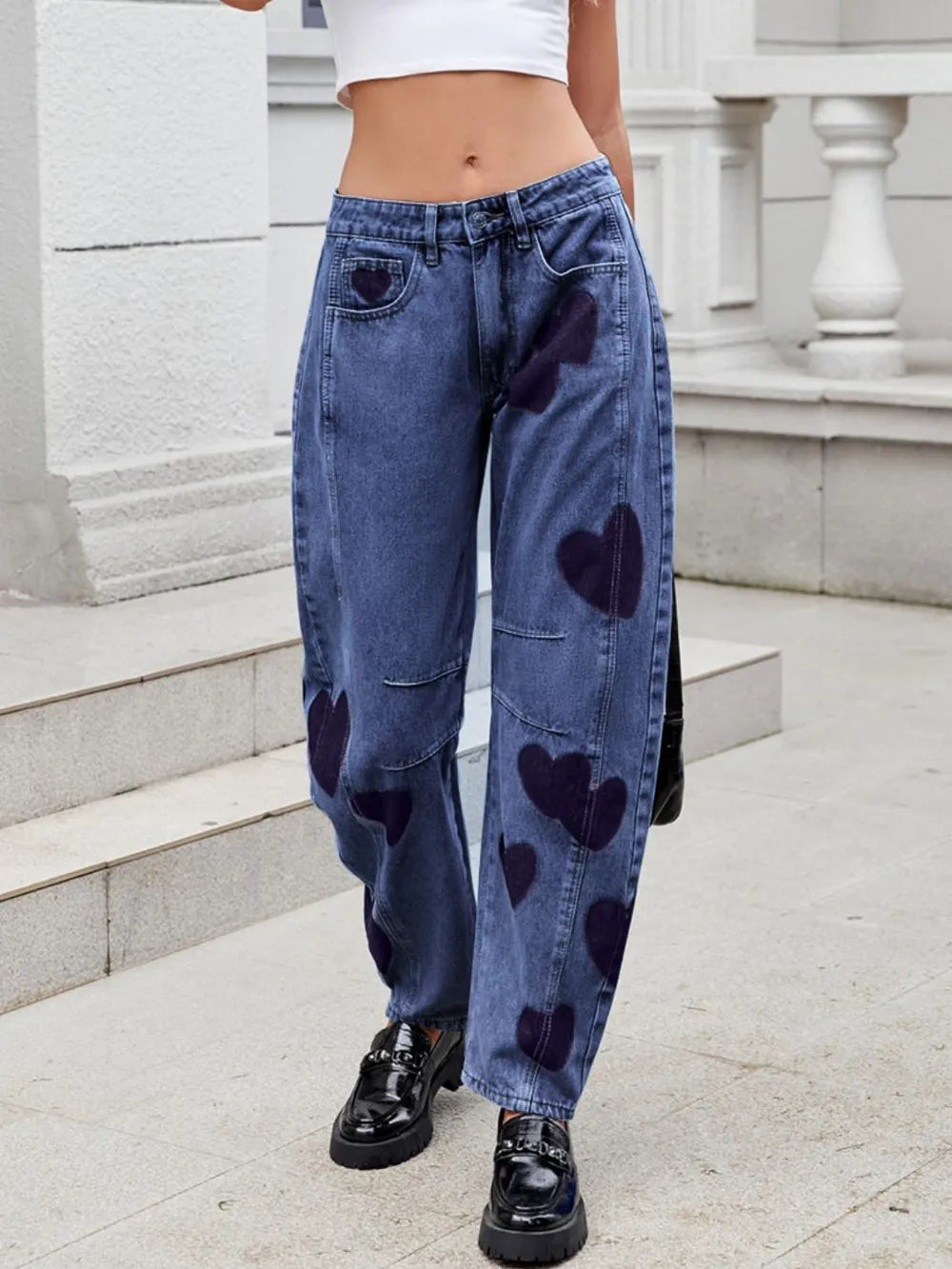 Heart Mid Rise Jeans with Pockets Carauana Store