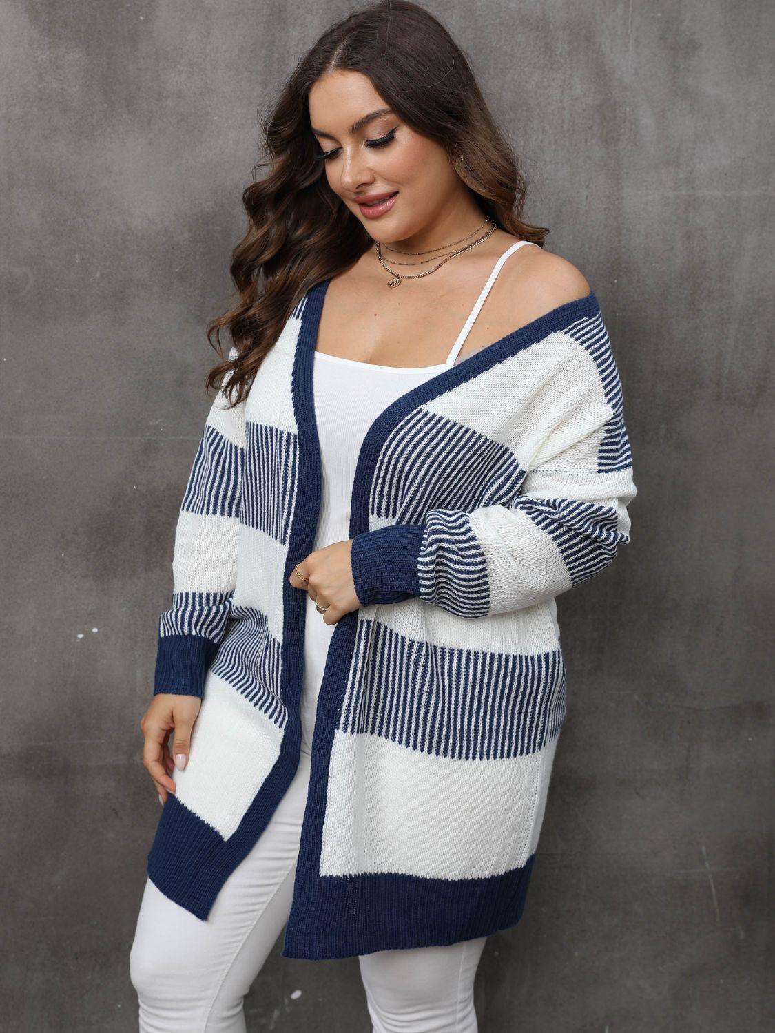Plus Size Open Front Long Sleeve Cardigan Carauana Store