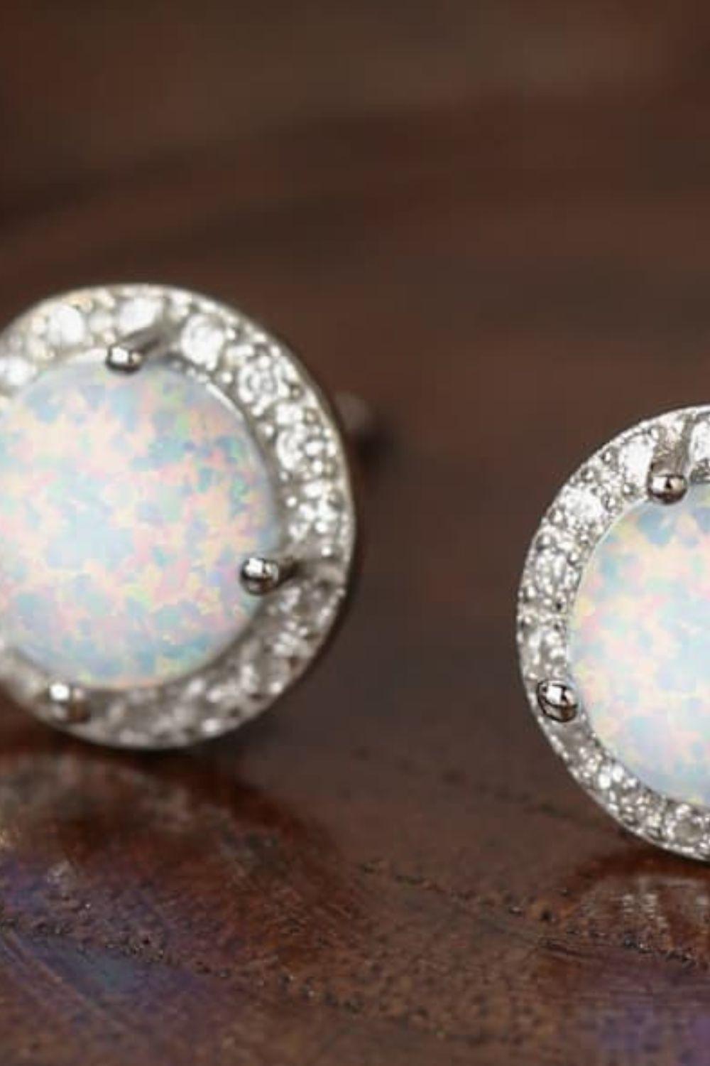 925 Sterling Silver Platinum-Plated Opal Round Stud Earrings Carauana Store