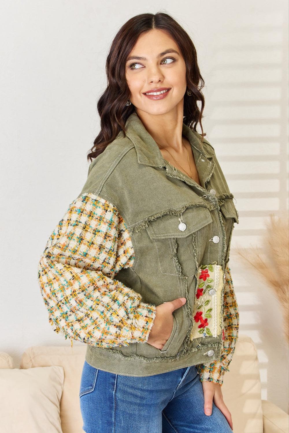 POL Embroidered Button Down Raw Hem Shacket Carauana Store