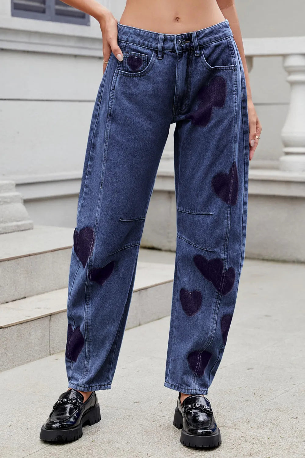Heart Mid Rise Jeans with Pockets Carauana Store