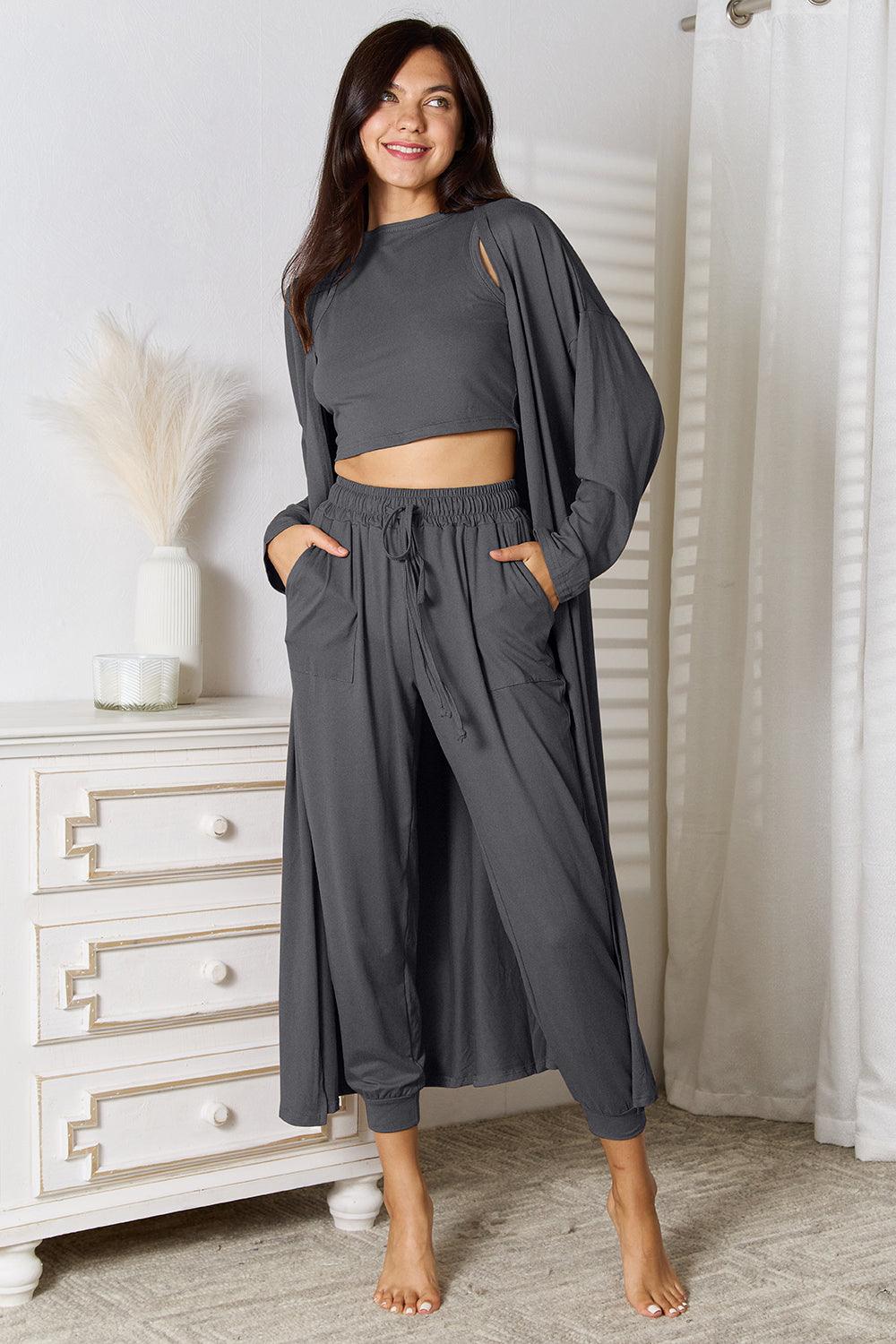 Tank, Pants, and Cardigan Set with Pockets Carauana Store