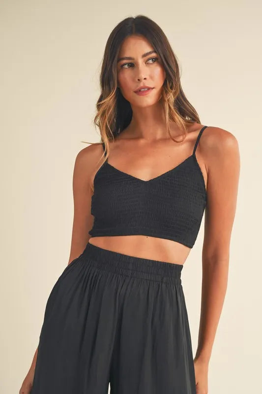 MABLE Smocked Bralette Crop Top and Wide Leg Pants Set Carauana Store