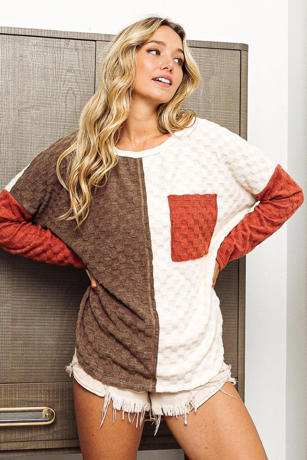 BiBi Color Block Brushed Checker Top Carauana Store
