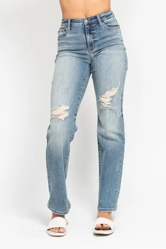 Judy Blue Full Size High Waist Distressed Dad Jean Plus Size Carauana Store
