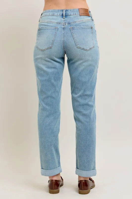 Judy Blue Full Size V-Front Cuff Boyfriend Jeans Plus Size Carauana Store