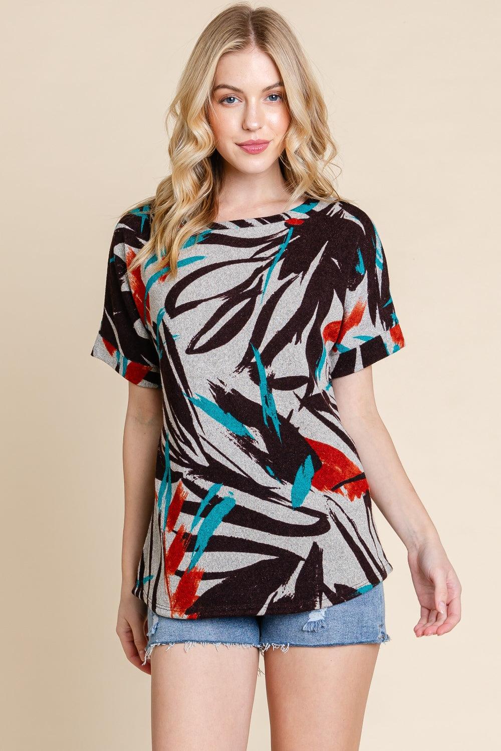 BOMBOM Printed Round Neck Short Sleeve T-Shirt Carauana Store