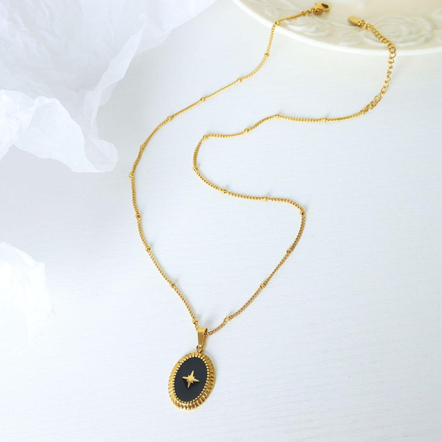 Gold-Plated Titanium Steel Oval Shape Pendant Necklace Carauana Store