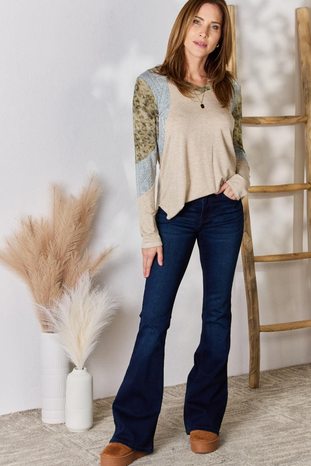 Hailey & Co Colorblock V-Neck Long Sleeve Top Carauana Store