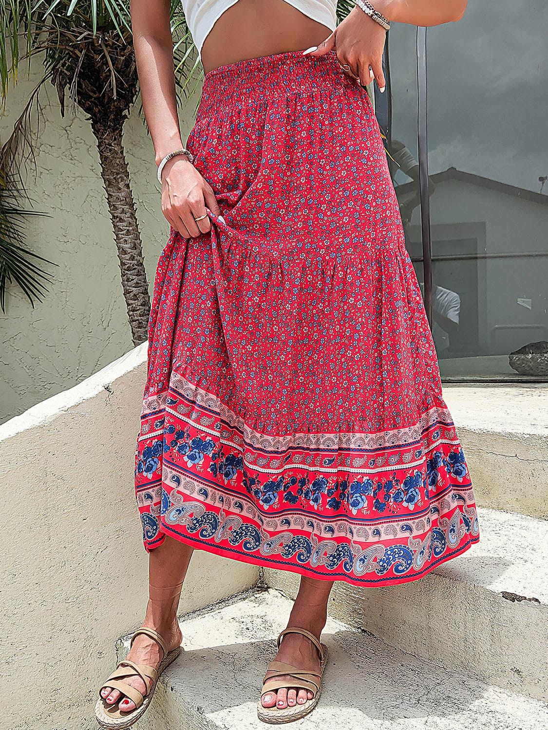 Printed Tiered High Waist Skirt Carauana Store