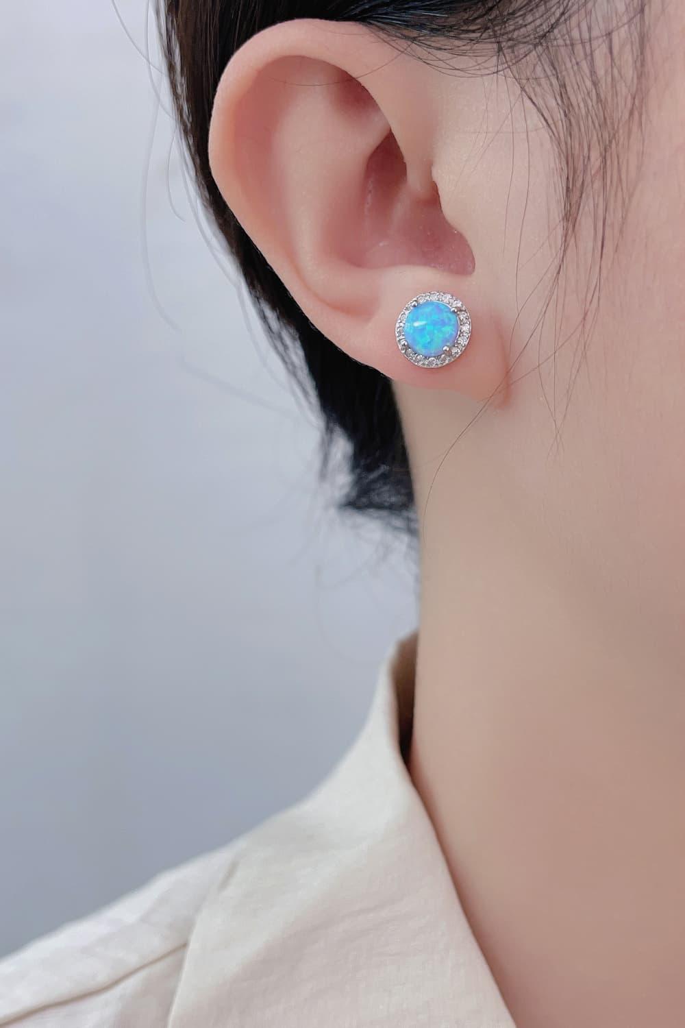 925 Sterling Silver Platinum-Plated Opal Round Stud Earrings Carauana Store