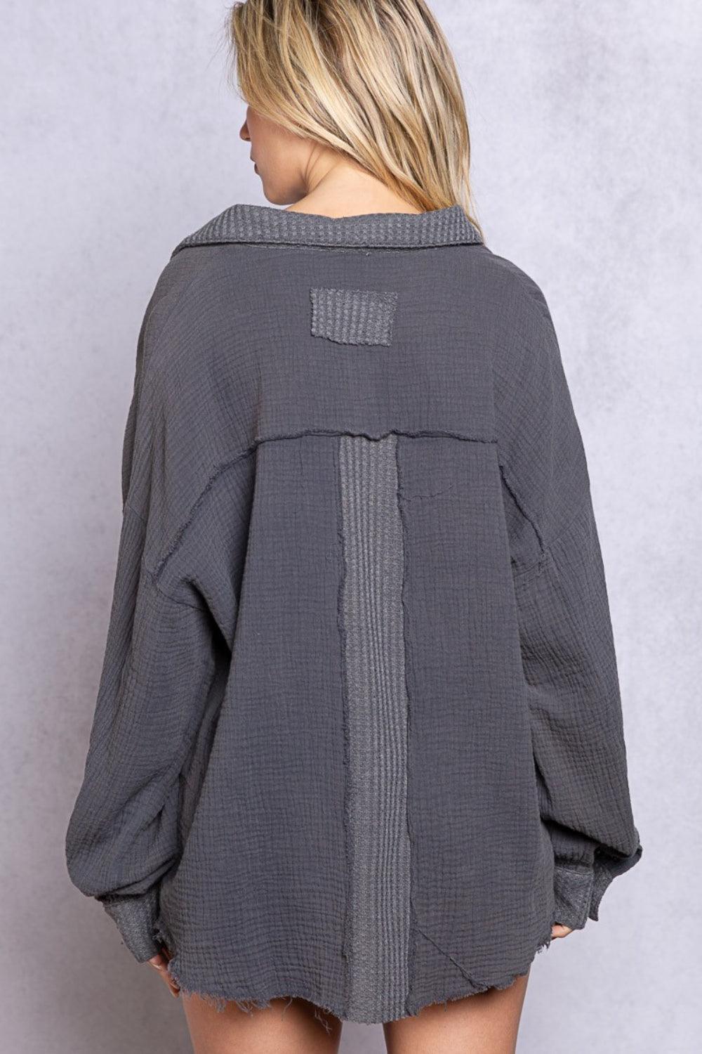 POL Texture Half Button Long Sleeve Top Carauana Store