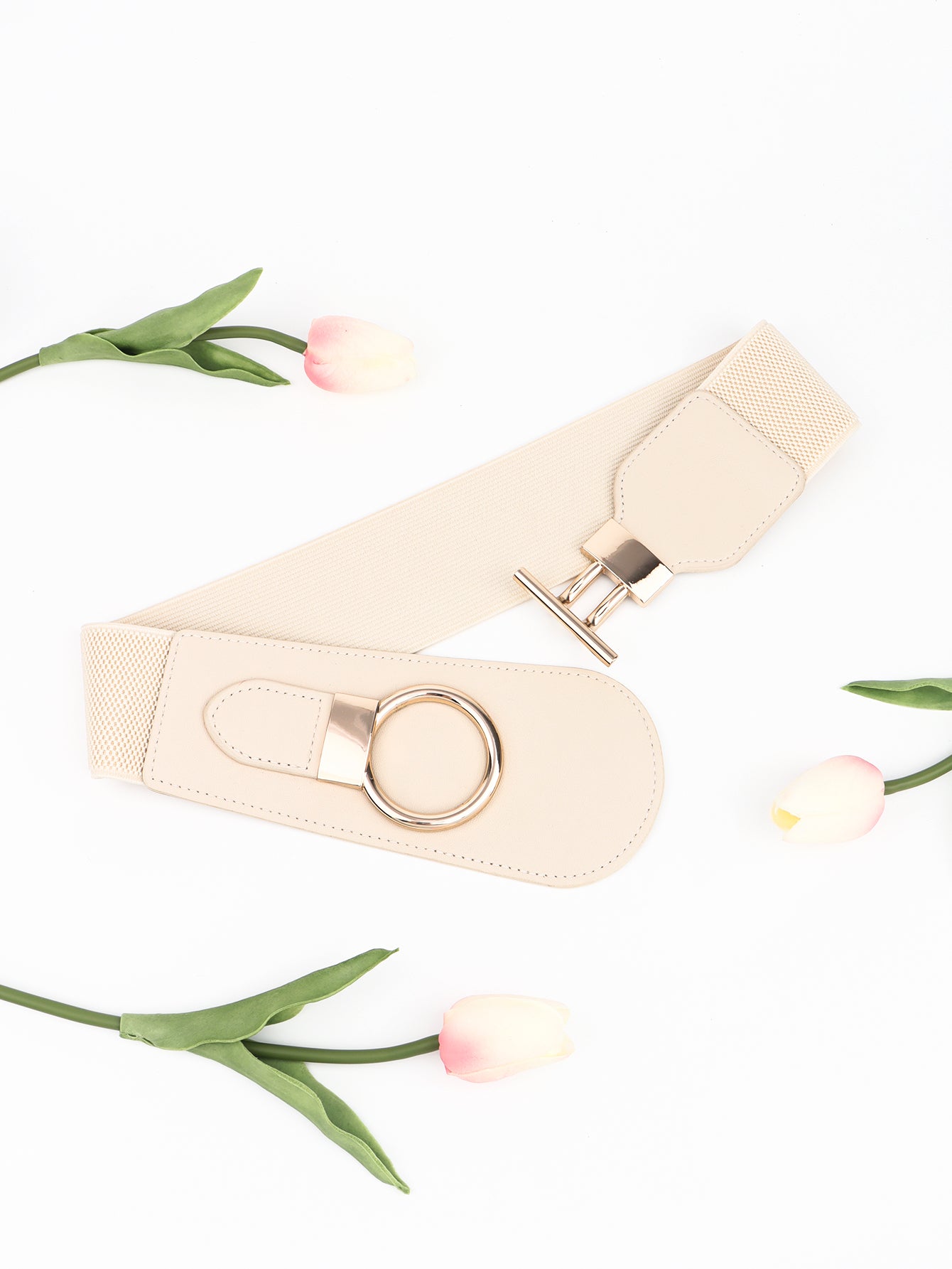 PU Elastic Wide Belt with Alloy Buckle Carauana Store