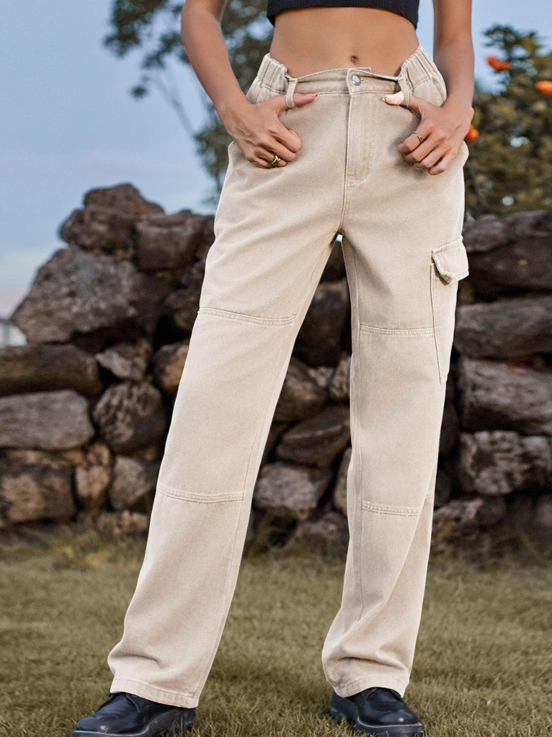 High Waist Cargo Straight Jeans Carauana Store