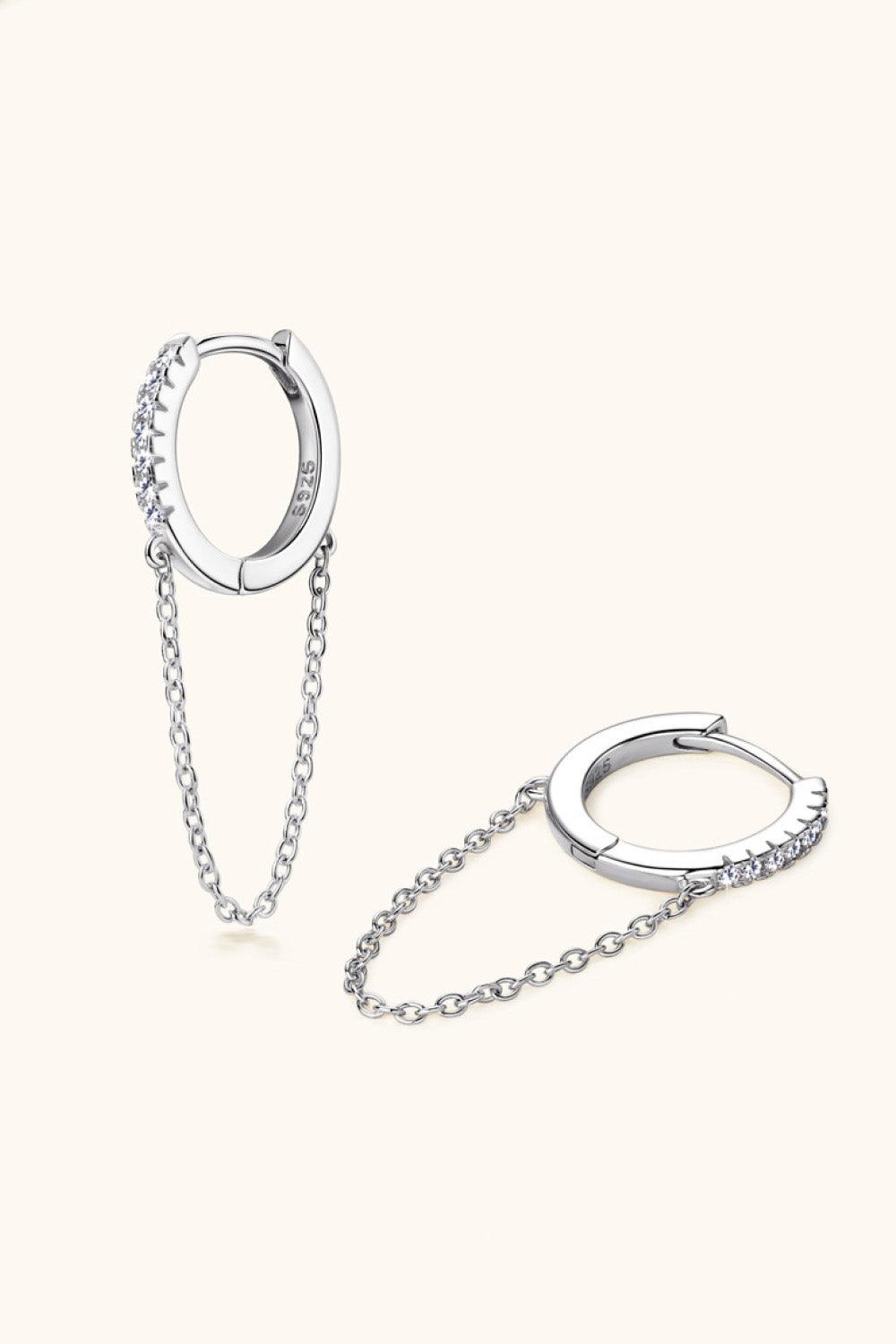 Moissanite 925 Sterling Silver Huggie Earrings with Chain Carauana Store