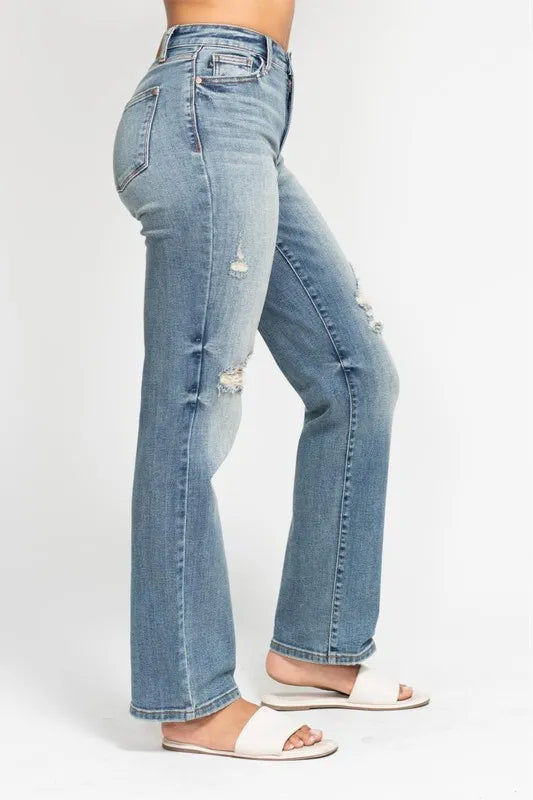 Judy Blue Full Size High Waist Distressed Dad Jean Plus Size Carauana Store