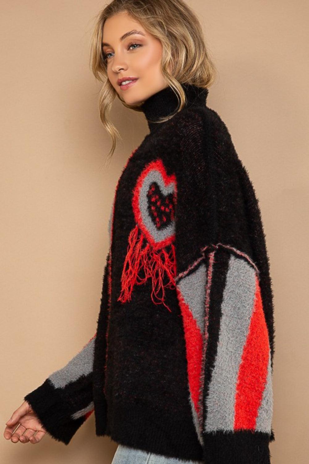 POL Turtleneck Color Block Fringe Detail Sweater Carauana Store