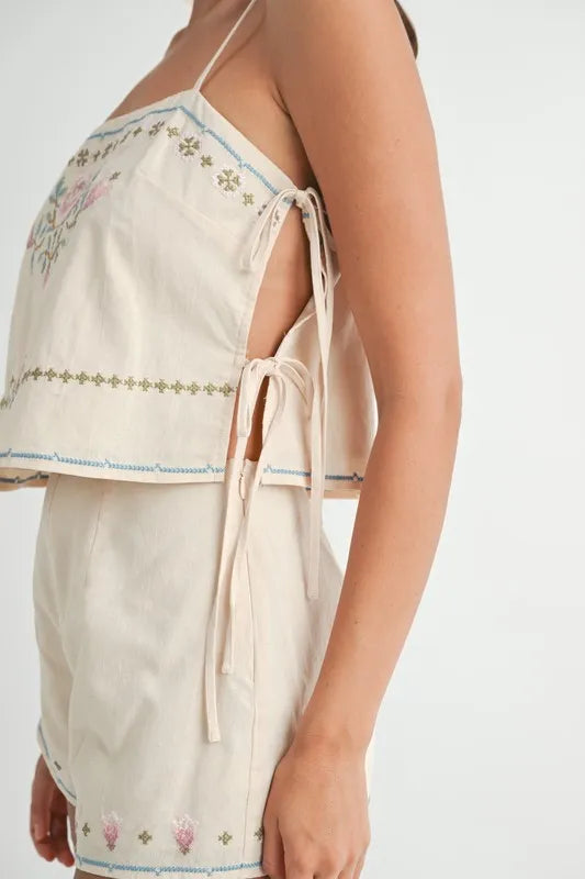 MABLE Embroidered Crop Top and Shorts Set Carauana Store