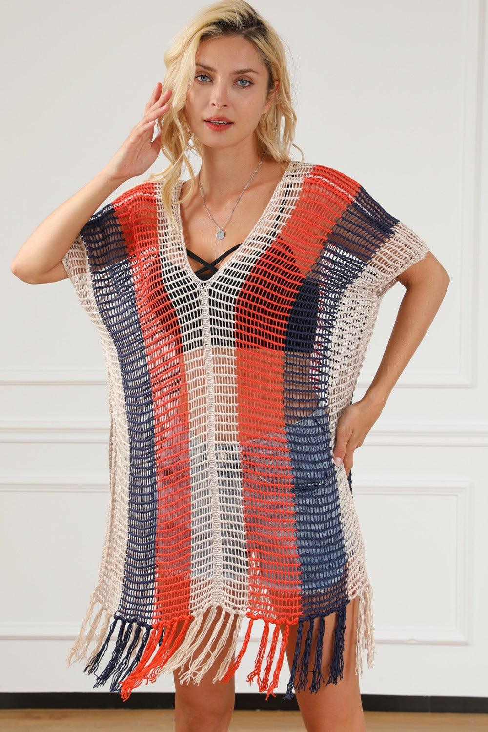 Tassel Color Block V-Neck Cover Up Carauana Store