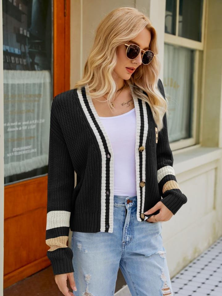 Contrast Button Up Dropped Shoulder Cardigan Carauana Store