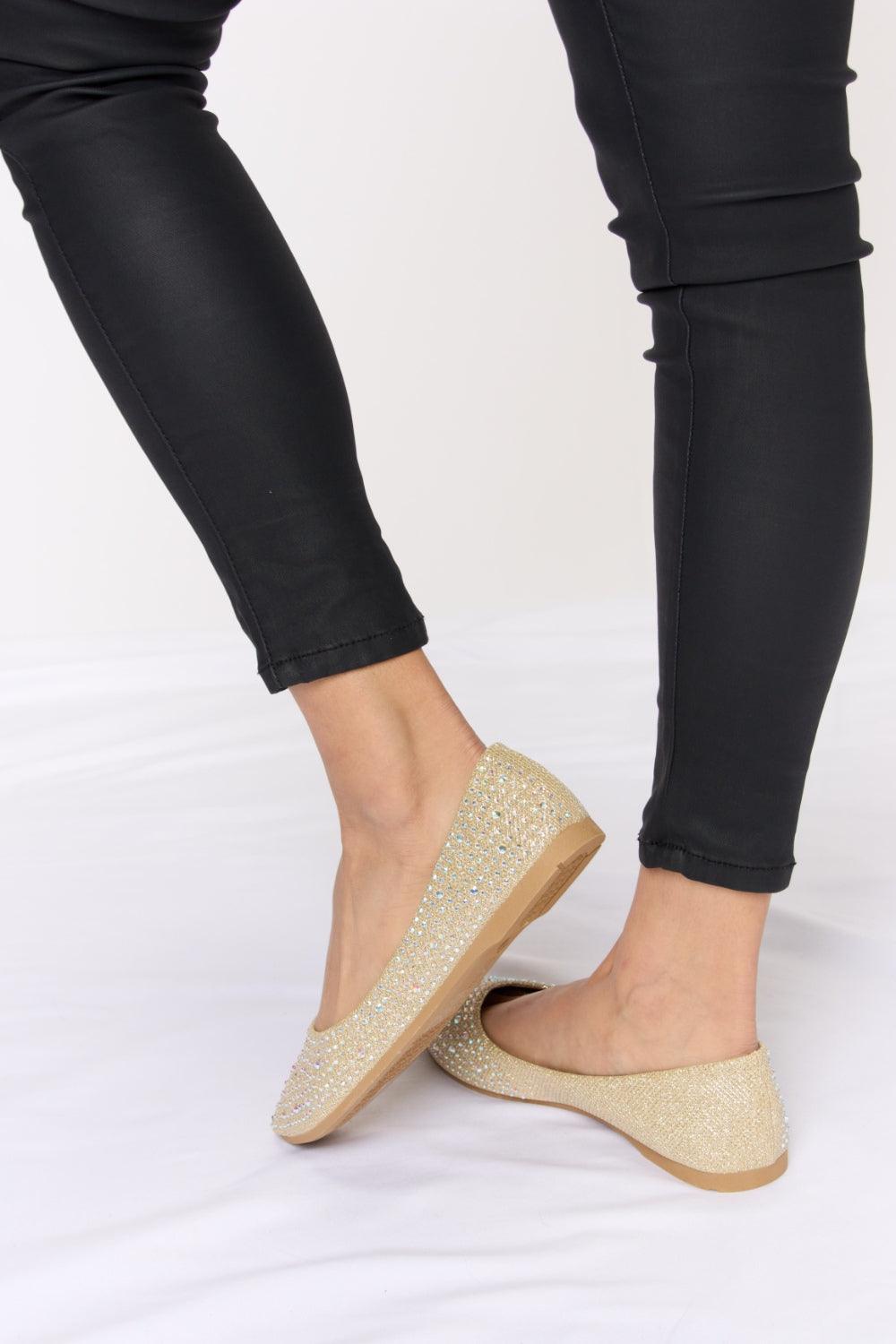 Forever Link Rhinestone Point Toe Flat Slip-Ons Carauana Store