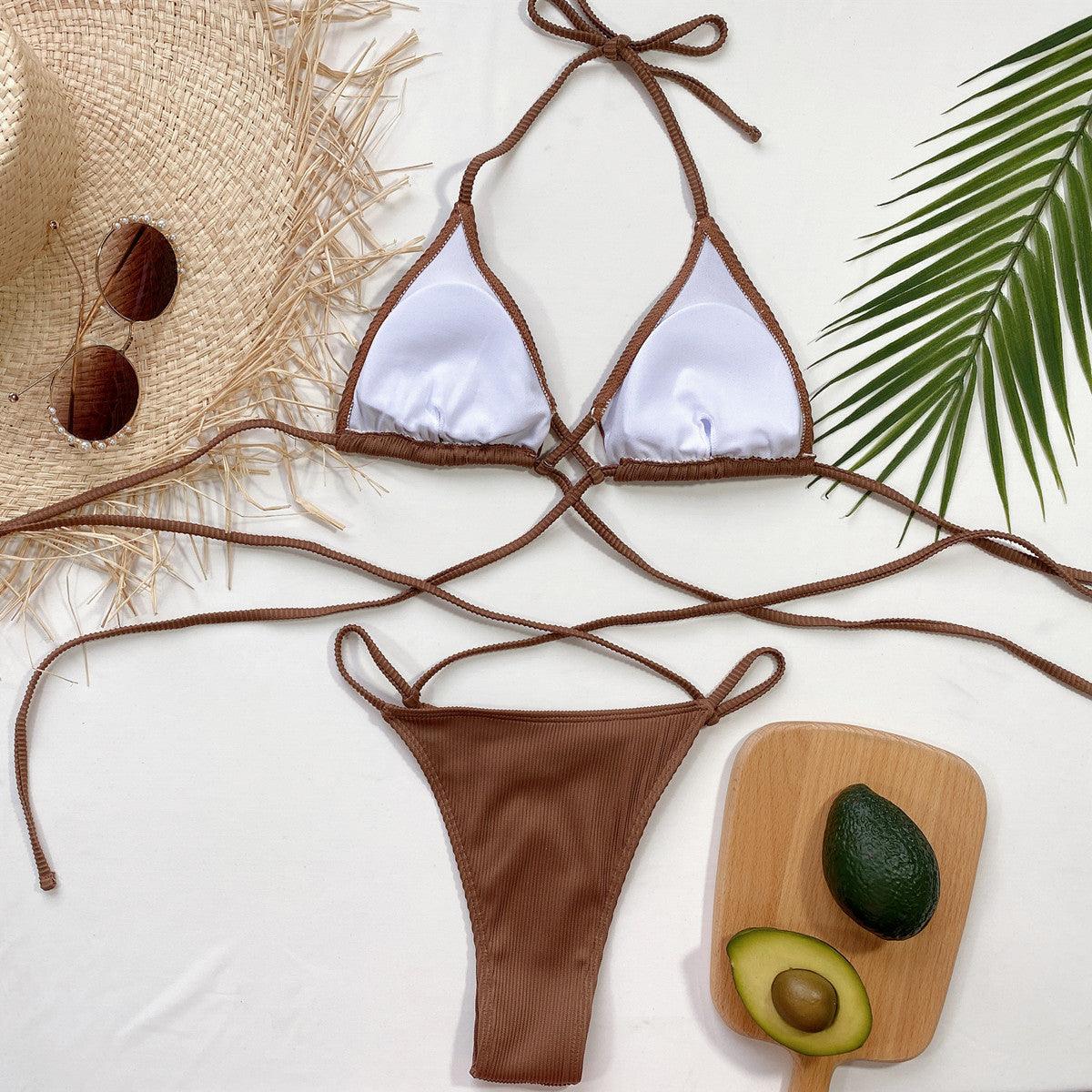 Halter Neck Crisscross Ribbed Bikini Set Carauana Store