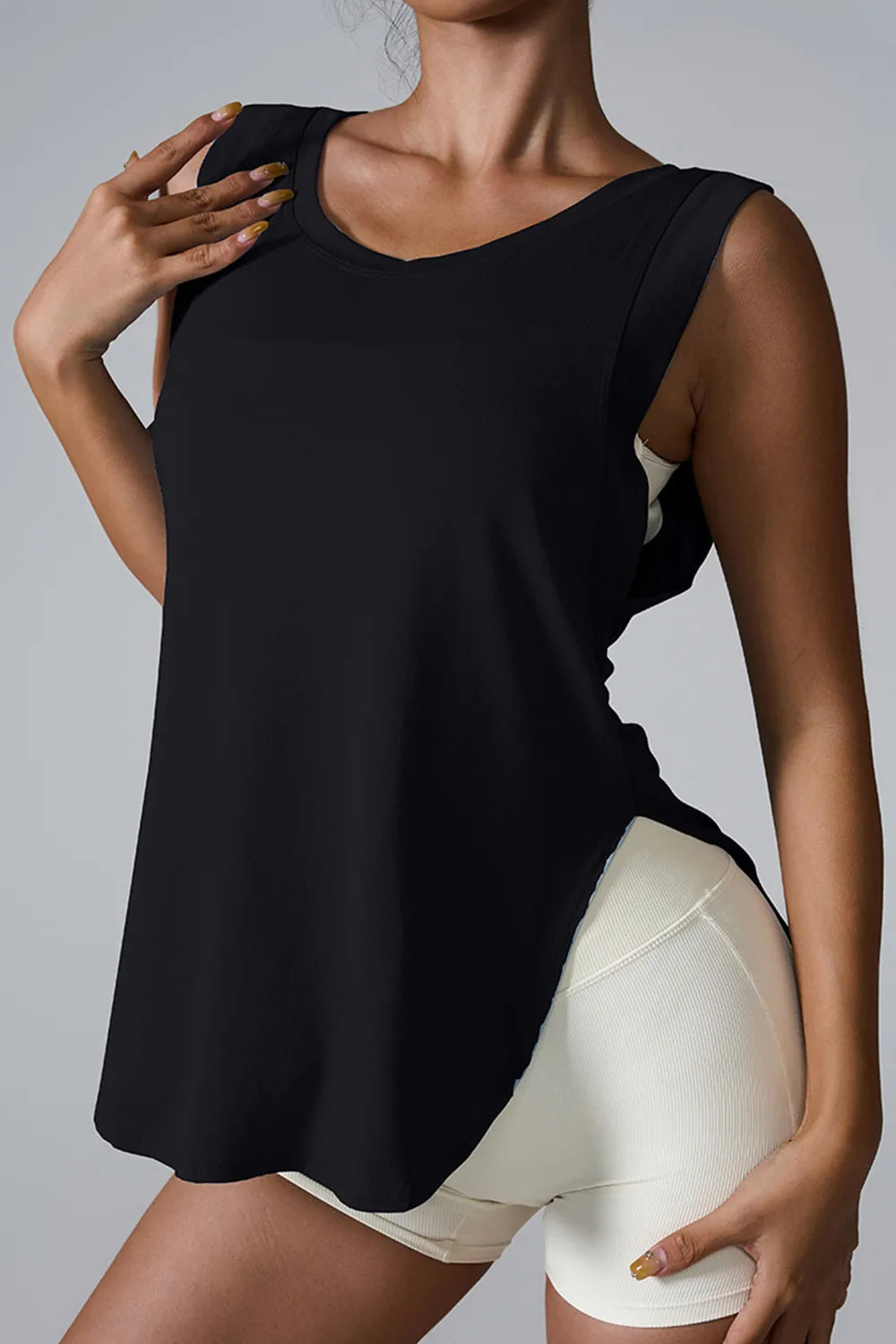 Slit Round Neck Active Tank Carauana Store