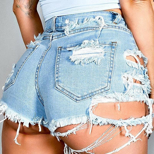 Asymmetrical Distressed Denim Shorts Carauana Store