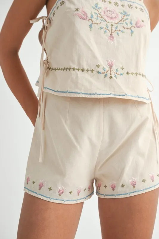 MABLE Embroidered Crop Top and Shorts Set Carauana Store