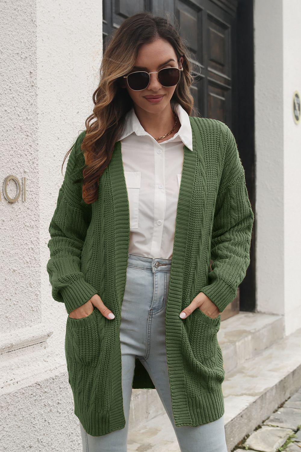 Open Front Longline Cardigan with Pockets Carauana Store