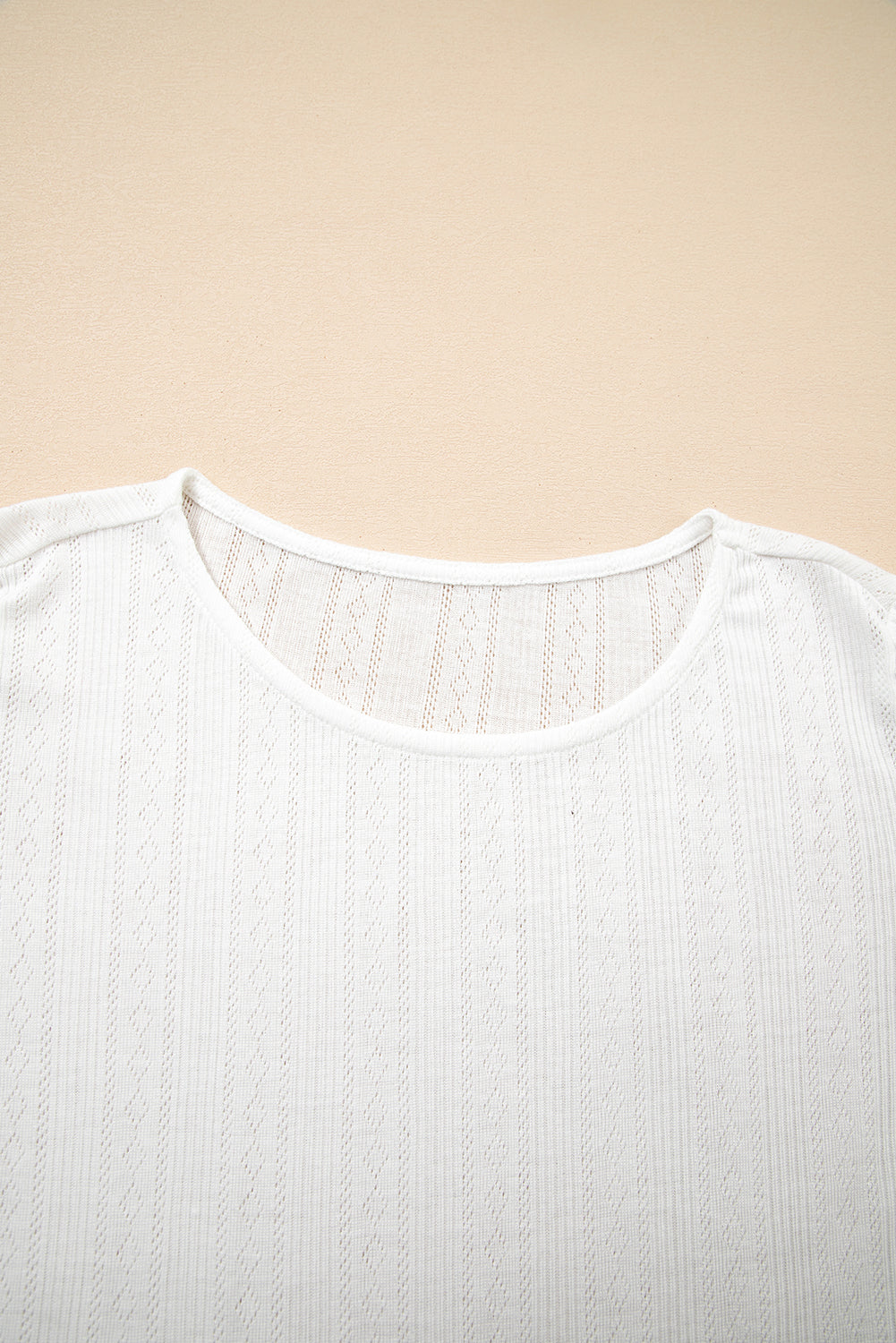 White Scalloped Lace Trim Jacquard Textured T Shirt