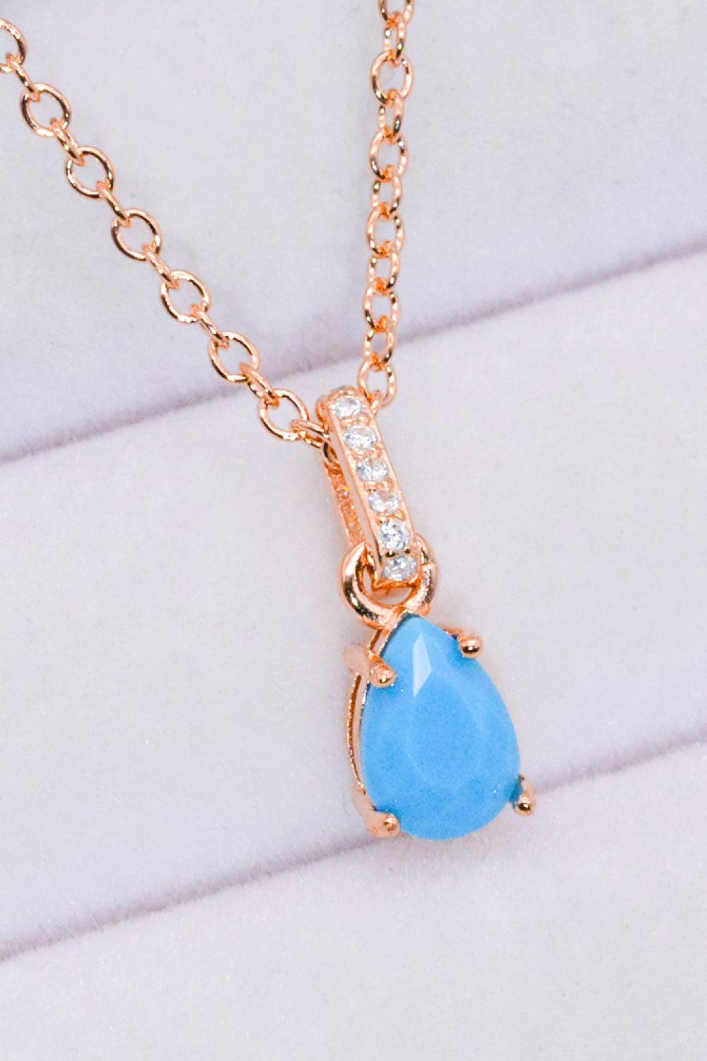 Teardrop Turquoise 4-Prong Pendant Necklace Carauana Store