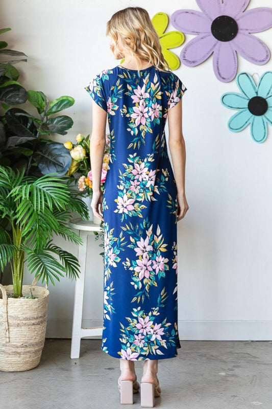 Heimish Full Size Floral Short Sleeve Slit Dress Carauana Store