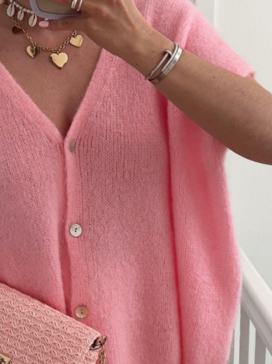 V-Neck Button Up Short Sleeve Cardigan Carauana Store