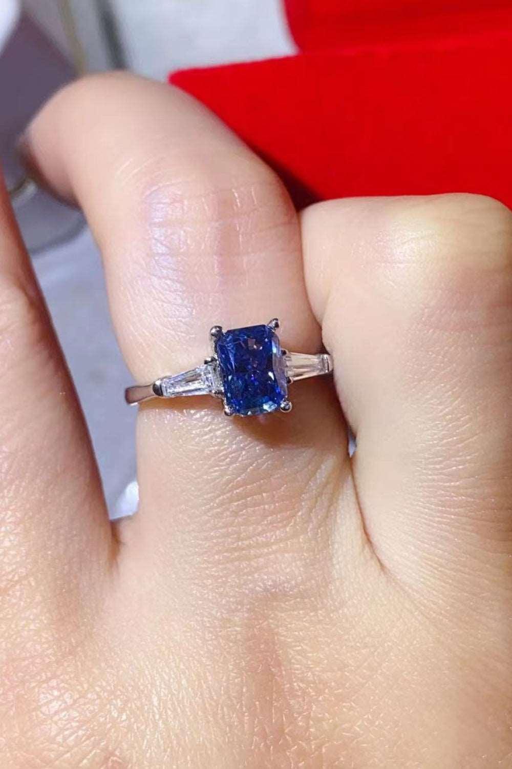 1 Carat Moissanite Platinum-Plated Rectangle Ring in Blue Carauana Store