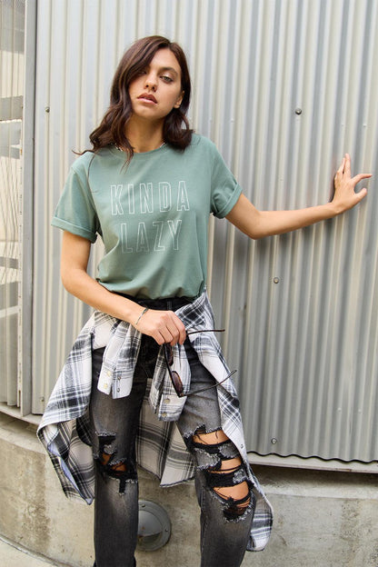 Simply Love Full Size KINDA LAZY Round Neck T-Shirt Carauana Store