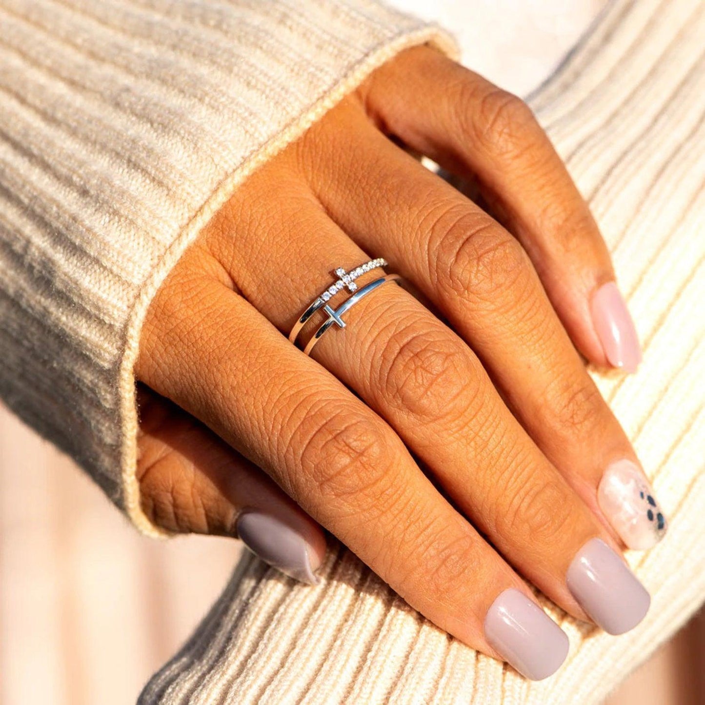 925 Sterling Silver Double Cross Ring Carauana Store