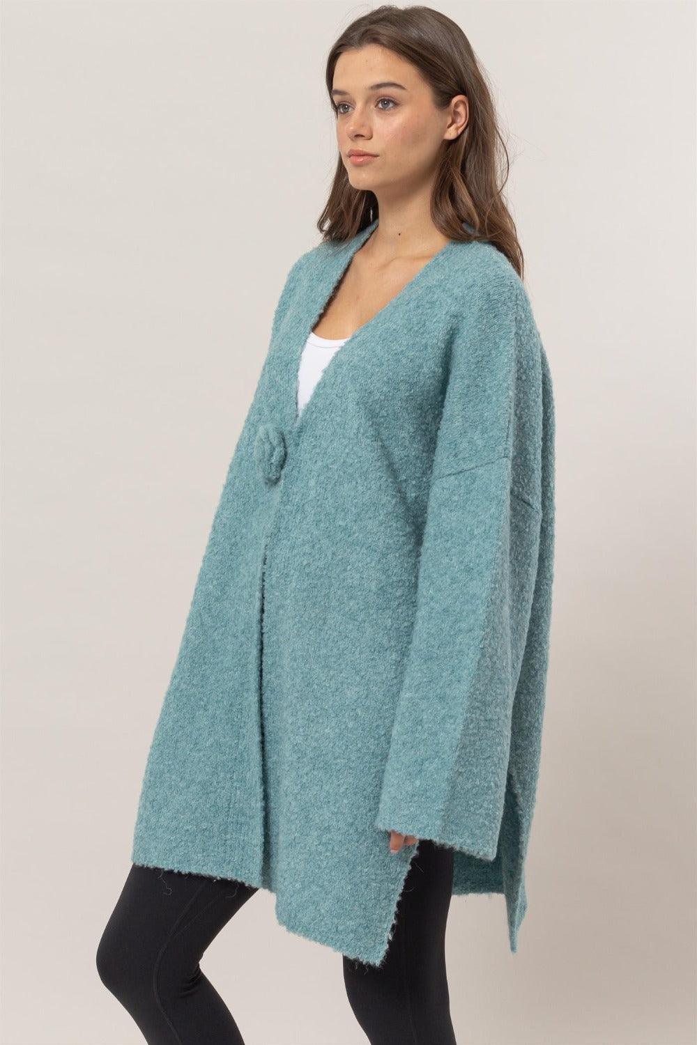 HYFVE Front Rosette Longline Slit Sweater Cardigan Carauana Store