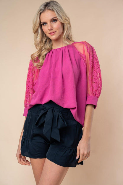 White Birch Round Neck Lace Half Sleeve Blouse Carauana Store