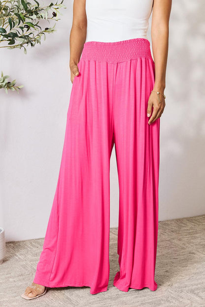 Double Take Full Size Smocked Wide Waistband Wide Leg Pants Carauana Store