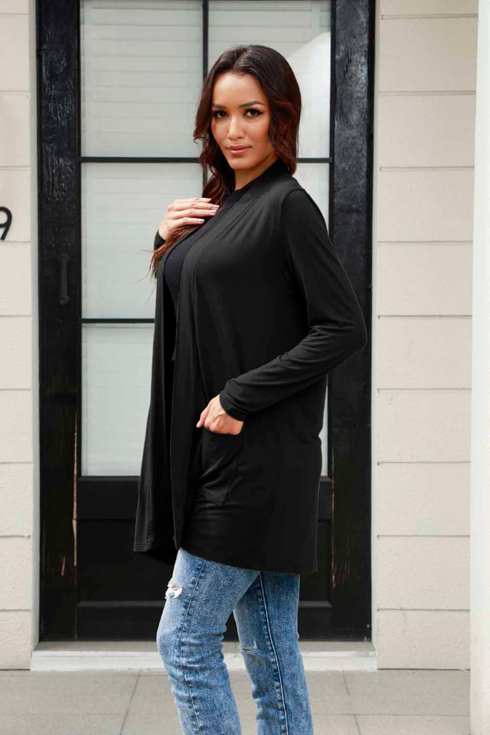 Basic Bae Full Size Open Front Long Sleeve Cardigan with Pockets Carauana Store