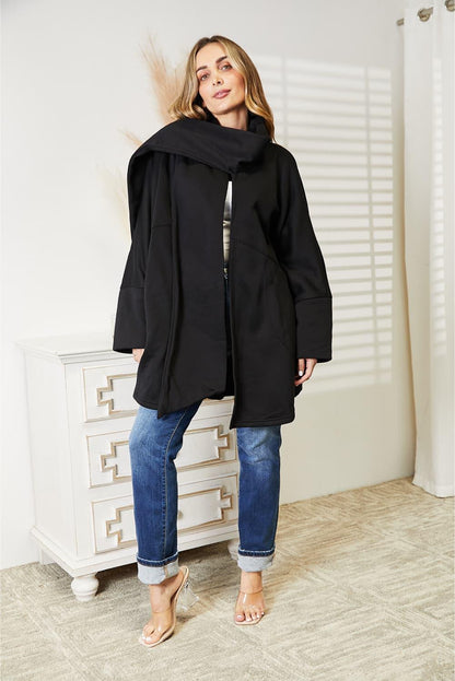 HEYSON Full Size Open Front Cardigan with Scarf Design Carauana Store