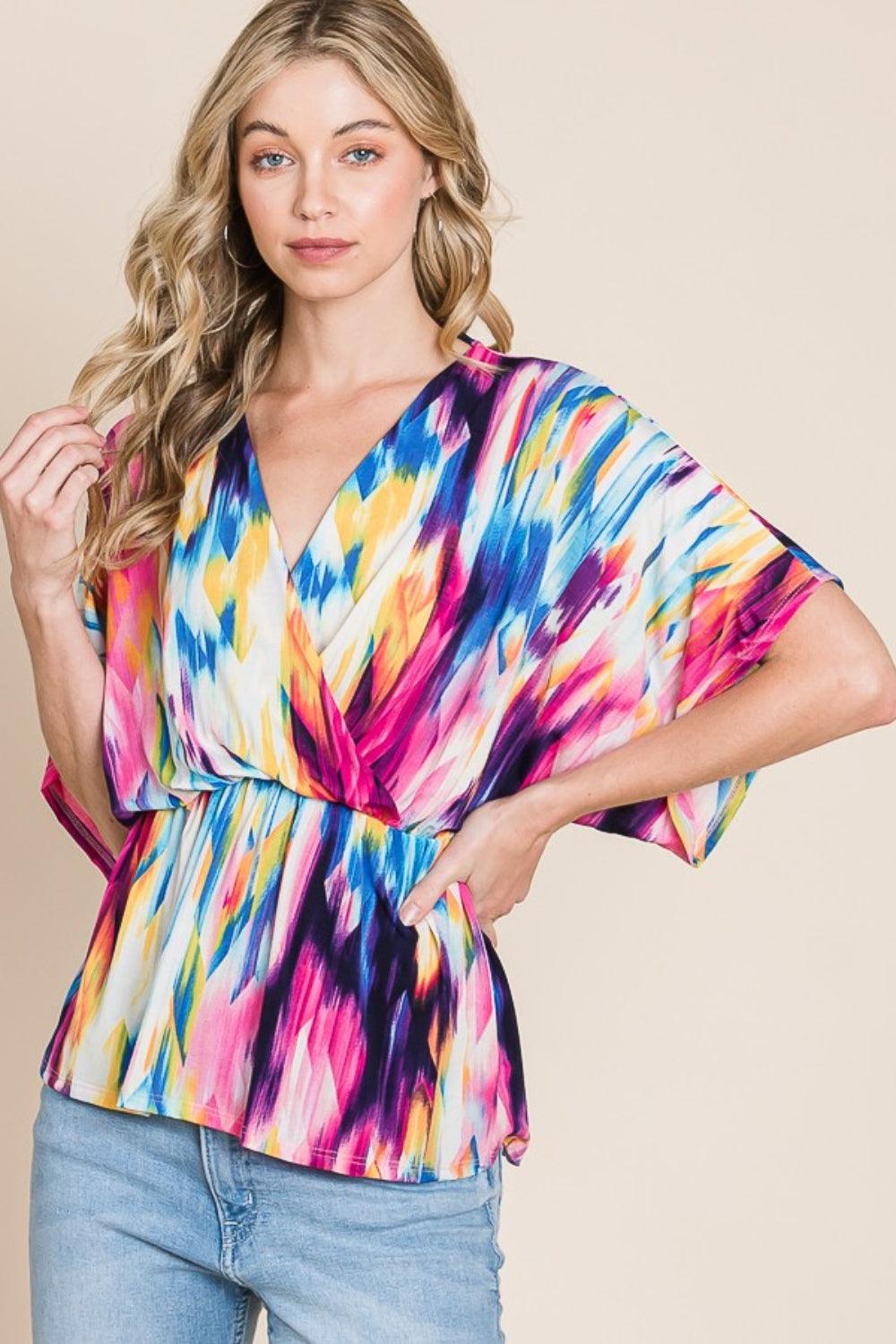 BOMBOM Printed Surplice Peplum Blouse Carauana Store