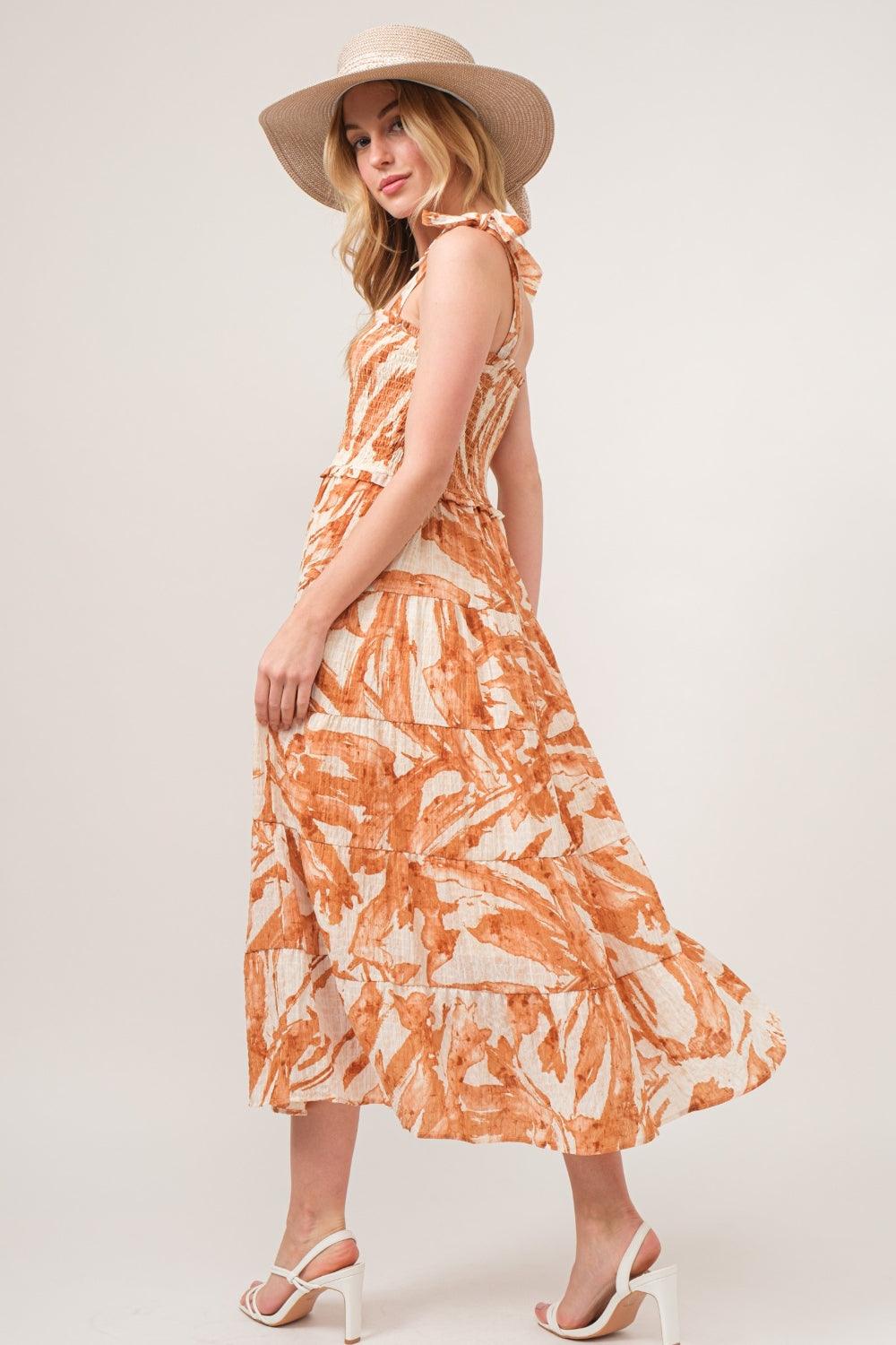 And The Why Tie Shoulder Smocked Midi Tiered Dress Carauana Store