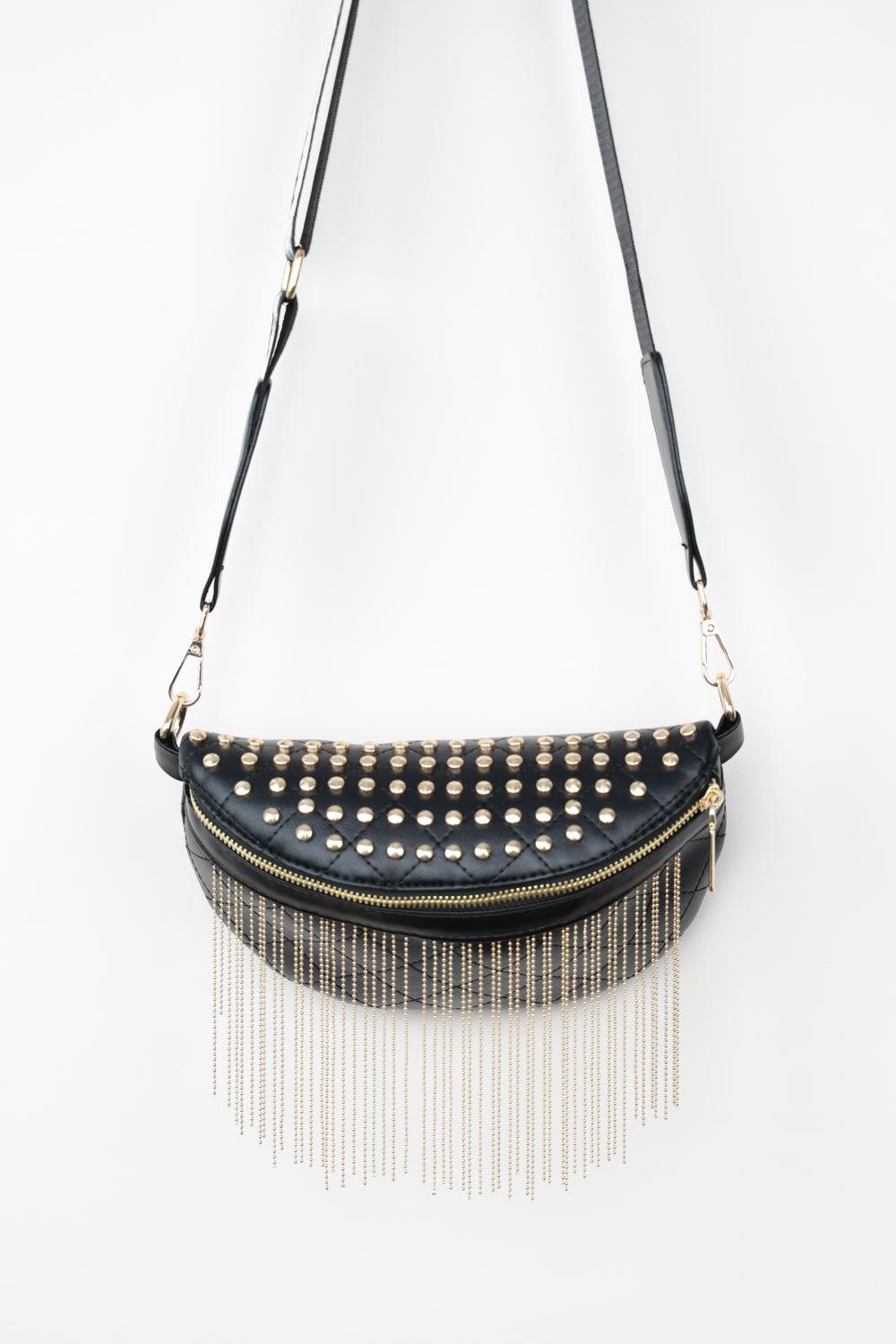 Adored PU Leather Studded Sling Bag with Fringes Carauana Store