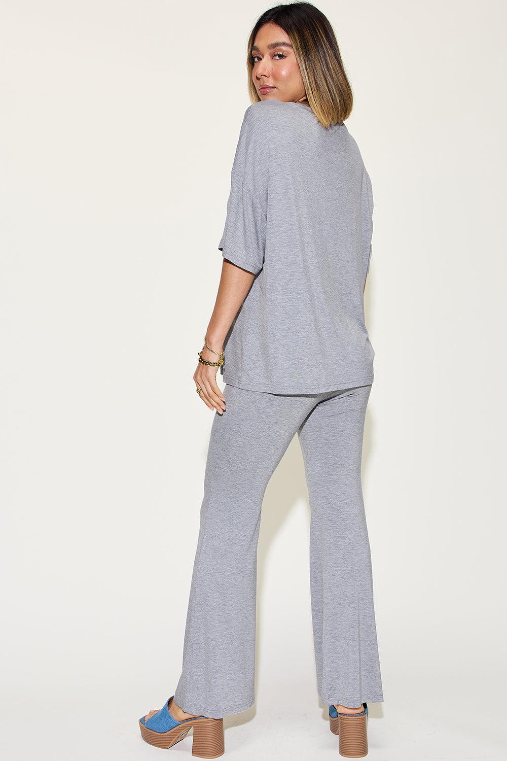 Basic Bae Full Size Bamboo Drop Shoulder T-Shirt and Flare Pants Set Carauana Store