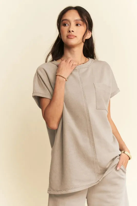 Davi & Dani Round Neck Short Sleeve Top and Pants Set Carauana Store
